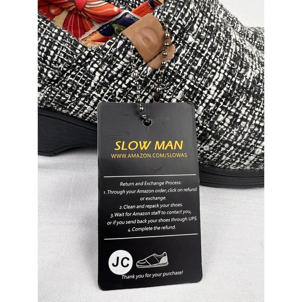 Slow Man Slip On Comfort Shoes Black White Tweed Platform Women's EU 39 US 8-8.5